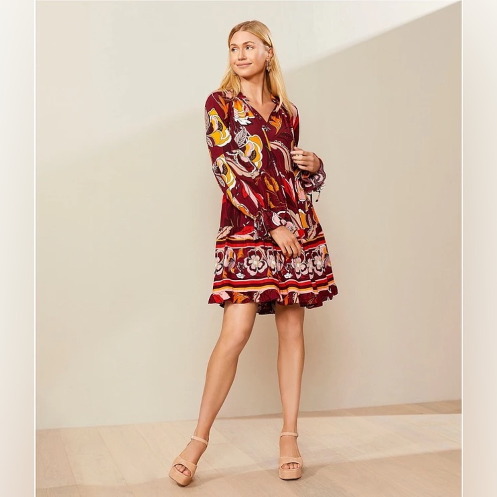 NWT Gibson Latimer Burgundy Floral Midi Dress